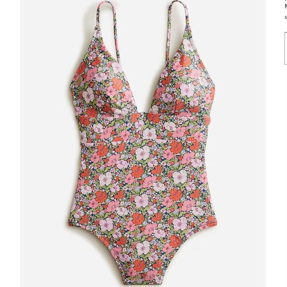 J Crew Liberty Fabrics Plunge One Piece Swimsuit in Meadow Song Size 22 NEW - Picture 3 of 9